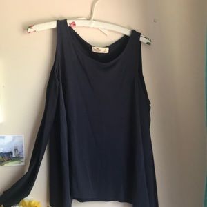 Open shoulder dark blue top